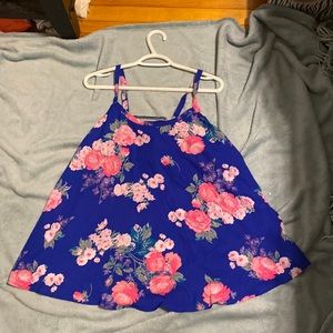 Blue floral cami with lace back detail